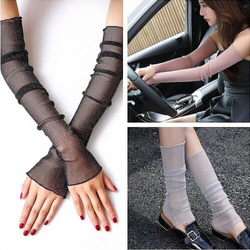 Women Summer Thin Mesh Resistant Thin Sleeved Female Ice Silk Gloves Sleeve Driving Sun Protection Women Long Arm Glove