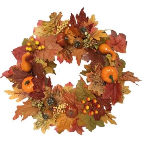 Hot Fall Wreath Maple Leaf Pumpkin Wreath for Front Door Outside perfect for Autumn Halloween 16.5Inch