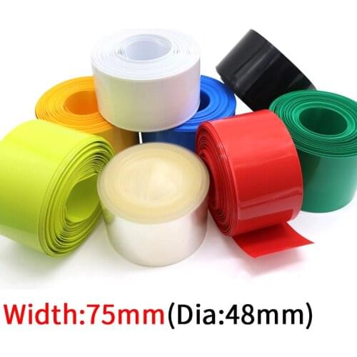 Width 75mm PVC Heat Shrink Tube Dia 48mm Lithium Battery Insulated Film Wrap Protection Case Pack Wire Cable Sleeve Colorful