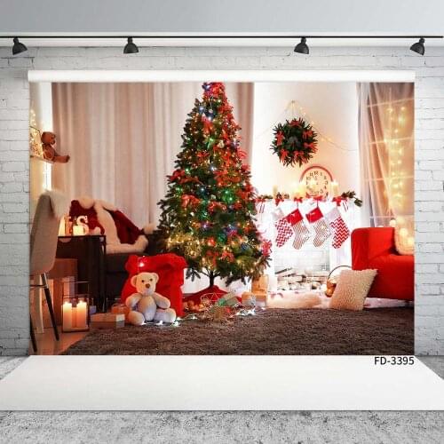 Christmas Tree White Curtain Living Room Photography Backgrounds Custom Backdrop for Children Baby Shower Photocall Fond Photo