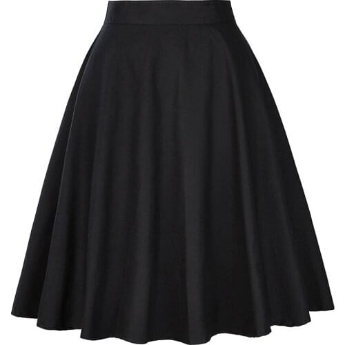 2021 Summer Black Skirt Womens A-line Short Flare Knee Length 40s 50s 60s Vintage High Waist School Cotton Swing Casual Skirt