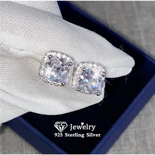 S925 Silver Stud Earrings For Women 7*7mm Cubic Zirconia Square Simple style Engagement Earring Brincos Drop Shipping CCE643
