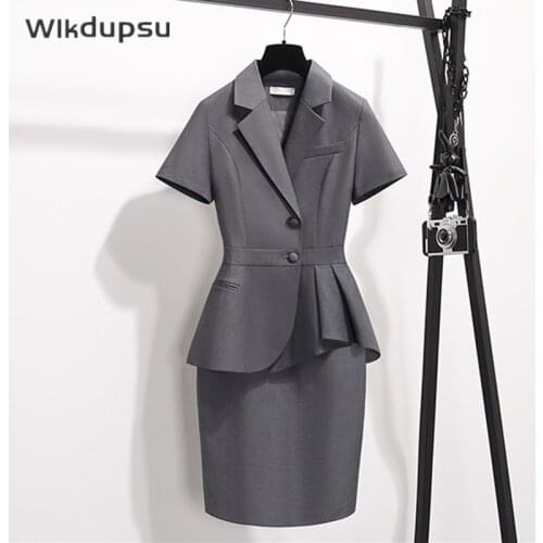 Skirt Suits Women Summer Formal Korean Elegant Formal Office Lady Business Work Wear 2 Two Piece Set Clothes Female Plus Size