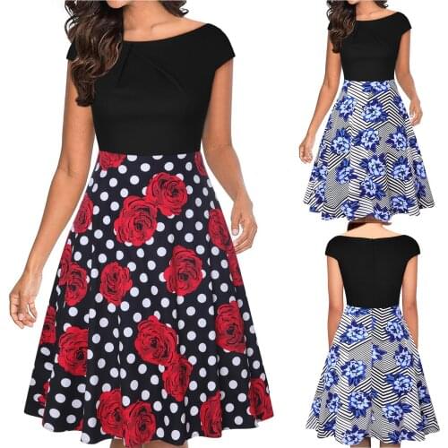 Fashion Dress Summer Vintage Womens Short Sleeve Elegant A-line Party Wedding Guest Cocktail Swing Dress Женские платья 2021