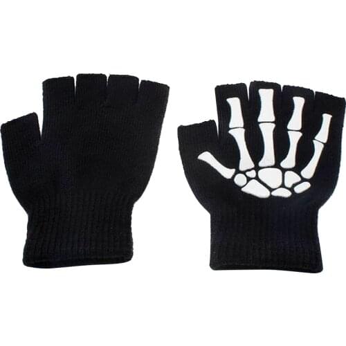 1 Pair Cycling Gloves Kids Outdoor Sports Bicycle Half Finger Skeleton Soft Protective Unisex Mittens Winter Hand Warmer