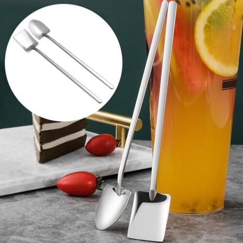 1PC Stainless Steel Long Handle Coffee Tea Spoon Shovel Shaped Dessert Forks Ice Cream Sugar Teaspoon Kitchen Accessories Tools