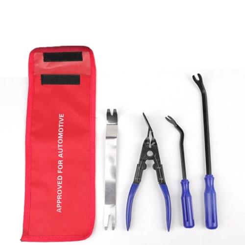 4pcs/Set Auto Car Door Panel Remover Clip Trim Auto Fastener Pliers Puller Tool Retaining Clip Remover Pry Bar Tool + Nylon Bag