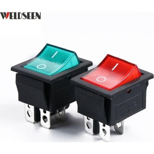5pcs Rocker Switch KCD4 Power Switch I/O 4 Pins 2 Gear LED Illuminated 16A/250VAC