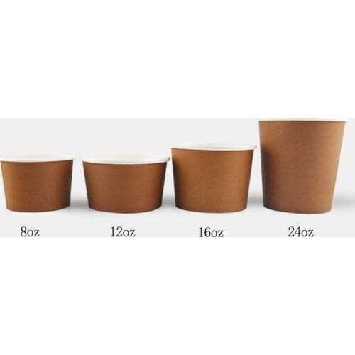 50pcs High quality kraft paper disposable soup bowl round ice cream cup 8oz 12oz 16oz 24oz food salad lunch paper cup with lids