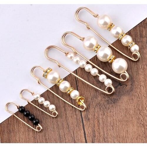 6pcs 4pcs/set Pearls Brooch Tightening Waistband Pin Smaller Openning Bottom Brooches Rhinestone Metal DIY Finding Accessories