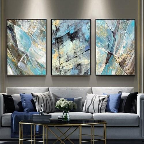 Abstract Blue Yellow Paint Painting Modern Canvas Art Fashion Wall Pictures for Living Room Big Blue Posters Prints