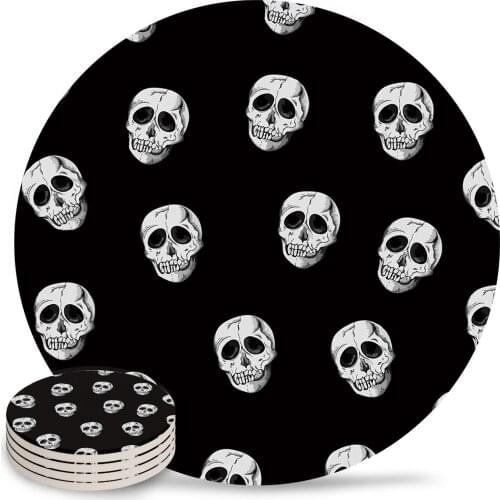 Halloween Skull Round Coaster Coffee Table Mats Kitchen Accessories Absorbent Ceramic Coasters