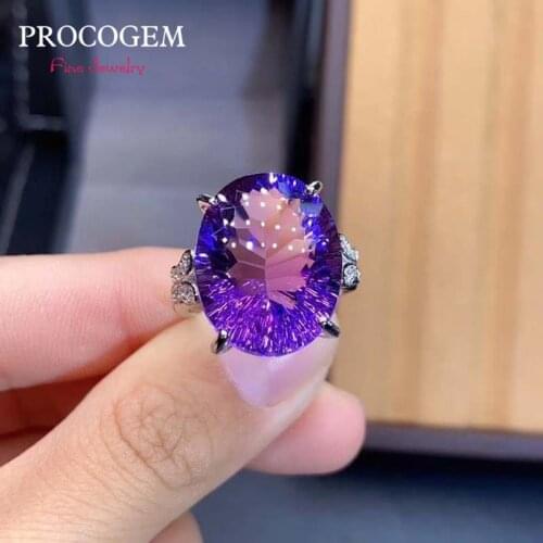 Big Oval Cuted Amethyst Ring for women Party gifts 14x20mm Purple Crystal Rings with Cubic Zirconia 925 Sterling silver #860