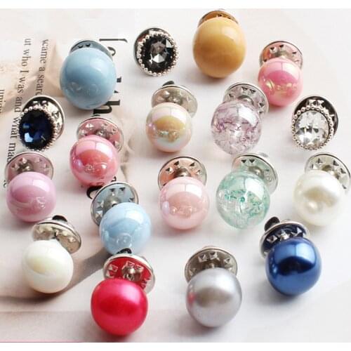 10PCs Imitation Pearl Button Brooch Women Fashion Small Metal Pin Buckle Detachable Adjustable Clothing Crafts DIY Clothes Decor