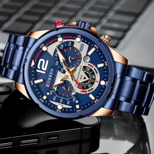 2021 New Fashion Blue Mens Watches CURREN Top Brand Luxury Quartz Clock Sport Chronograph Waterproof Watch Men Relogio Masculino