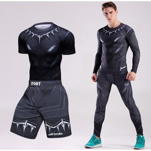 Black panther MMA Bjj Boxing Jersey Sports T Shirt Mens Rashguard Jiu Jitsu Long Sleeve Fitness Muay Thai Sweater Pants Shorts