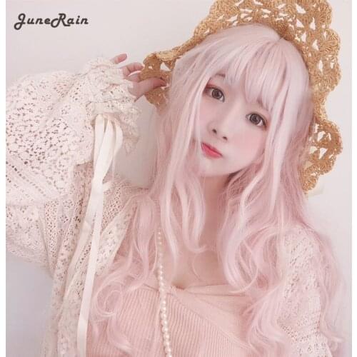 JuneRain Pure white lolita wig natural micro roll air bangs grandma gray long curly hair