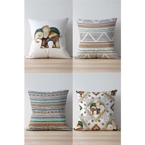 Pilloveland Double Side Printed Ethnic Pattern 4'lü Suede Pillow decorate Case