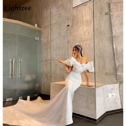Eightree Elegant Long Mermaid Sweetheart Boho Wedding Dresses Off Puff Shoulder Princess Beach Bridal Gowns Vestidos De Novia