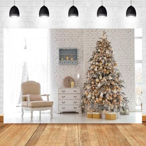 Photo Backdrop Winter Interior Living Room Scene Family Shoot Christmas Tree Gifts Cabinet Photography Background Photo Studio
