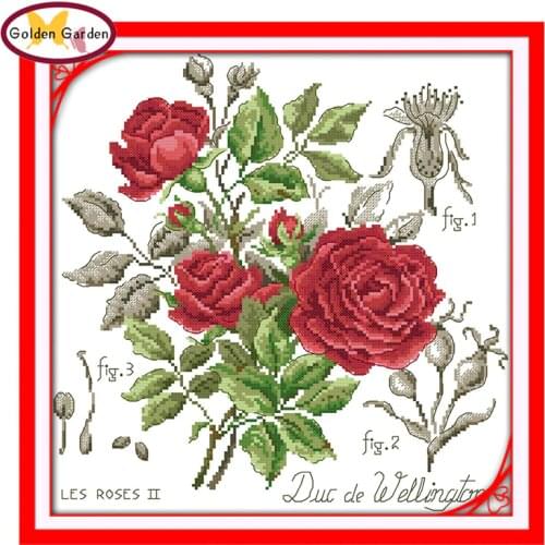 GG Red Rose Flower Style Handcraft Chinese Needlework Embroidery Kits Joy Sunday Cross Stitch Charts and Patterns for Home Decor