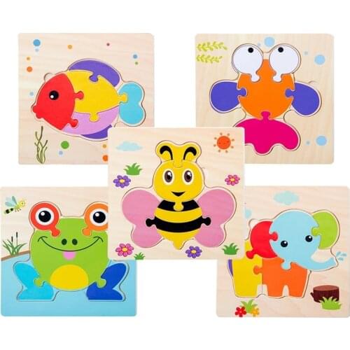 Montessori Games Baby Toys Animals traffic Kids 3D Puzzles Wooden Cartoon Cognition Puzzle Toy Matching Educational Game Gift