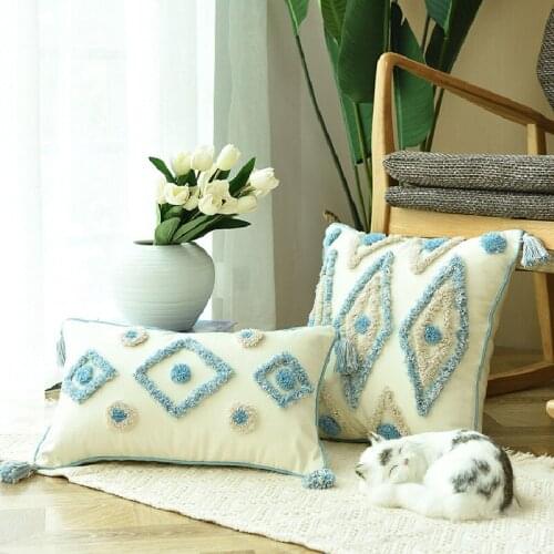 Household Pillow Blue Style Tufted Pillowcase 45*45CM Morocco Tufted Throw Pillow Case with Tassels Boho Car Cushion Covers