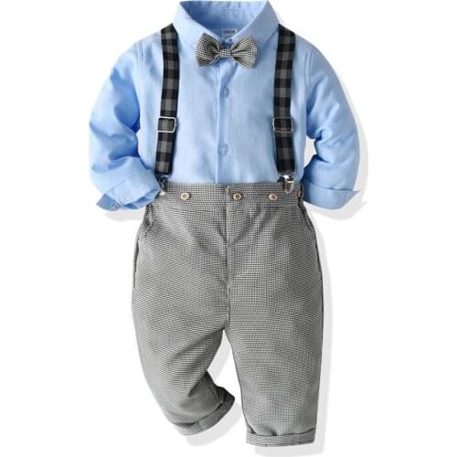 0-4Y Baby Boys Clothes Suit Autumn Winter Clothing Kid Boy Party Sets Long Sleeve Shirt + Suspenders Pants + Bow Tie Overalls