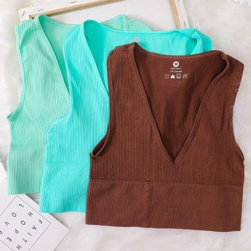 Summer Crop Top Women Tank Top Sleeveless Short Tee Underwear Seamless Sexy V Neck Ribbed Fitness Sport Top Fashion Camisole