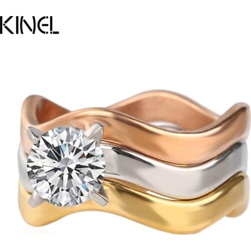LY Vintage Jewelry Luxury CZ Zircon Stainless Steel Rings For Women 3 PCS/Sets Rose Gold Wedding Ring Crystal Gifts