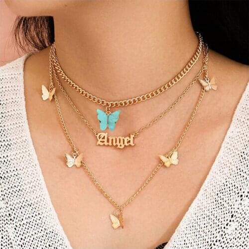 Fashion necklaces 2020 butterfly for women chain on the neck boho Pendants layered Gold chain women long Neck chains gift