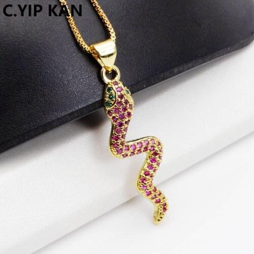 C.YIP KAN Fashion multicolour Zircon Pendant little Snake Pendant Necklace Animal Pendant Necklace DIY jewelry necklace jewelry