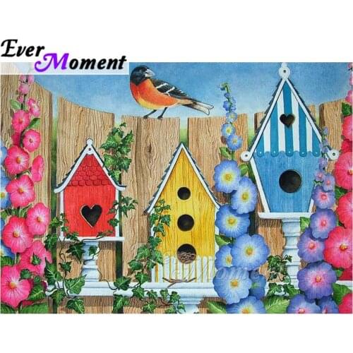 Ever Moment Diamond Painting Girl Colorful House Fence Picture Of Rhinestone Mosaic Full Square Drill Diamond Embroidery ASF1891