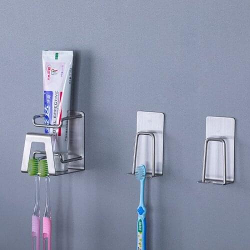 Wall Mounted Toothpaste Self Adhesive Accessories Toothbrush Holder Mug Multi-Purpose Hole Stainless Steel Bathroom Accessories