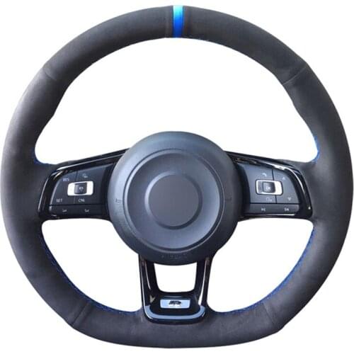 Black Suede Handsew No-slip Car Steering Wheel Cover for Volkswagen VW Golf 7 GTI T-Roc Passat Variant (R-Line) Up! GTI