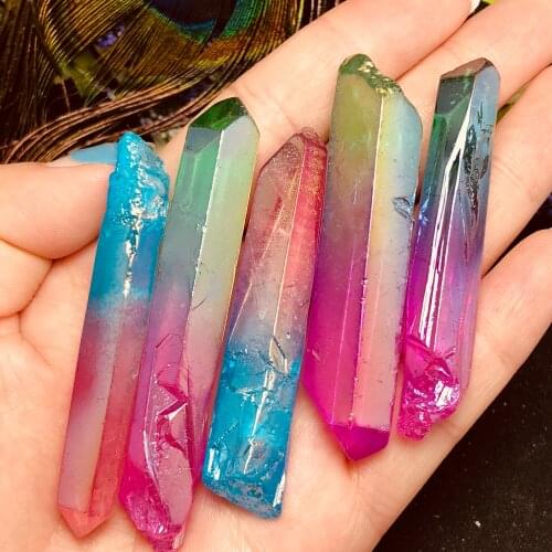 5Pcs Natural electroplate irregular small crystal pillars, beautiful crafts home decoration