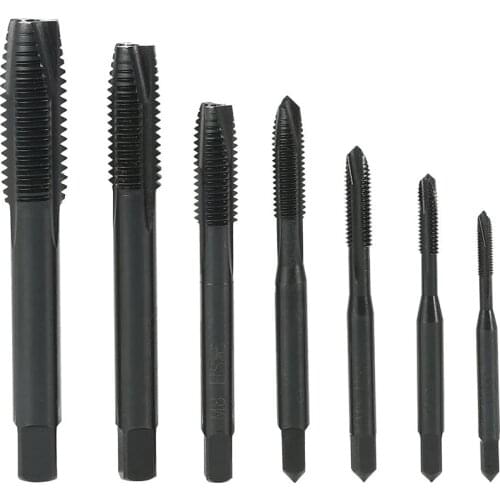 Nitride High Speed Steel Spiral Pointed Tap Machine Hand Screw Thread Taps Set Thread Metric Plug Tap Drill Bits 7PCS