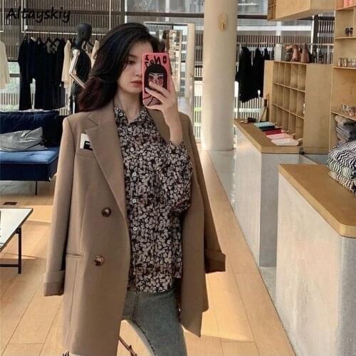 Blazers Women Trendy Double Breasted Loose High Quality Solid Elegant Office Ladies Classic Leisure Female Korean Clothing Mujer