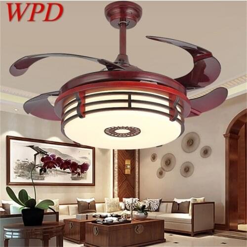 WPD Ceiling Fan Light Contemporary Invisible Red Lamp With Remote Control LED For Home Living Room