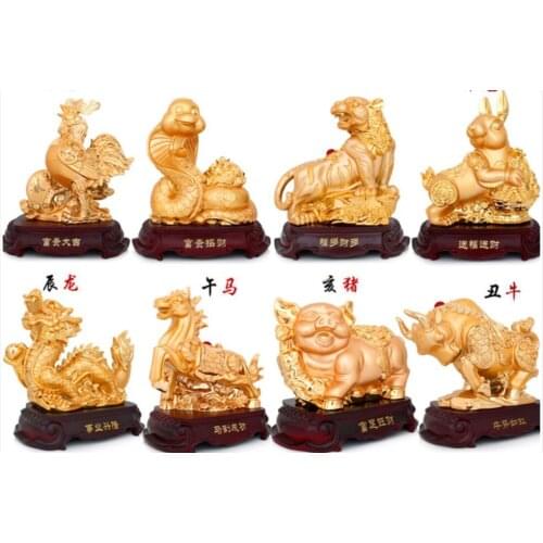 Size 29cm*15cm*28cm Alluvial gold Gold Brilliant Crafts Rat ox tiger Horse sheep monkey chicken dog Decoration home statues