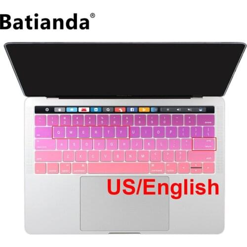 US layout English Pink Silicone Keyboard Cover Skin for 2019 2018 2017 2016 MacBook Pro Retina 13" 15" Touch ID and Touch Bar