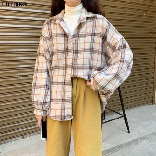 Plaid Shirts Women Blouses Warm Long Sleeve Lady Checked Tops Loose Female Outwear Casual Clothes Spring Autumn Large Size S-5XL