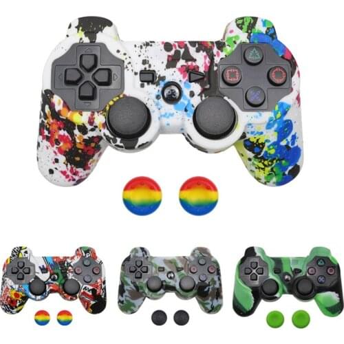 Silicone Protective Skin Cover For Sony PS3/PS2 Gamepad Rubber Protective Case For Playstation 3 with 2 thumb sticks Grips Cap