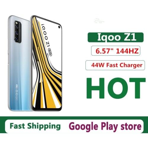 New Vivo iqoo Z1 5G Cell Phone Fingerprint 6.57" 144HZ Dimensity 1000 Plus 48.0MP NFC 55W Charger OTA 4500mAh Battery Dual Sim