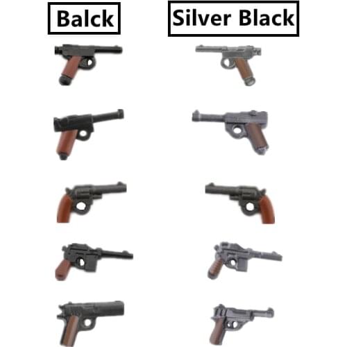WWII German British U.S. Soldiers Military Building Block P08 P38 M1917 M1911 Pistol Guns Two-color Weapons Accessories Toy C240