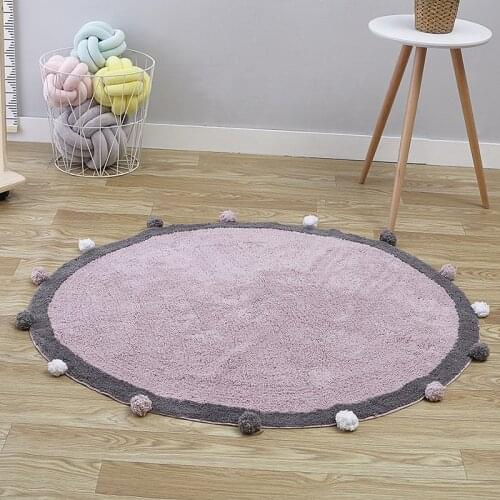 High Quality 120 cm Nordic Kids Play Mats Cotton Mat With pompoms Play Game Rugs Floor Carpet For Kids Boy Nursery Room Decor