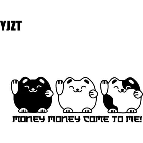 YJZT 15.2CM*5.2CM MONEY MONEY COME TO MI ! CAR STICKER LUCKY CATS VINYL DECAL Black Silver C10-02483