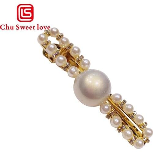 1/2Pcs Brushed Steel Clip Girls Pearl Hair Clip Women Pearl Flower Stick Hairpin Ins Simple Hair Styling Headwear Accessories