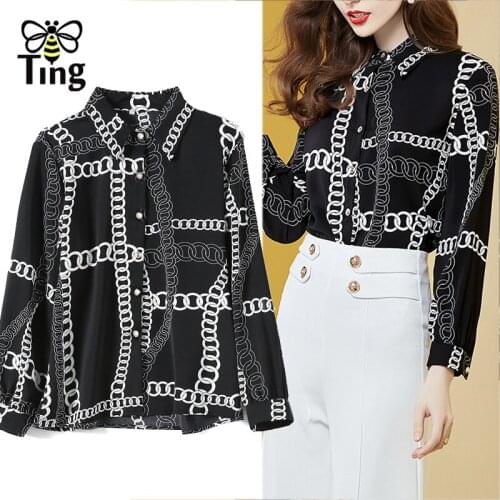 Tingfly Vintage Elegant Link Printing Women Casual Button Up Blouses Female Office Style Work Shirts Spring Autumn New Blusas