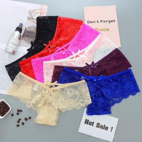Women Lace Bandage Sexy Briefs Transparent Underwear Hollow Panties